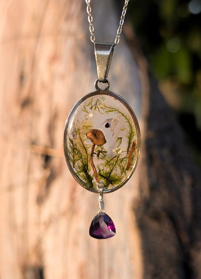 'The Amethyst's Grove' Real Mushroom & Botanicals Necklace