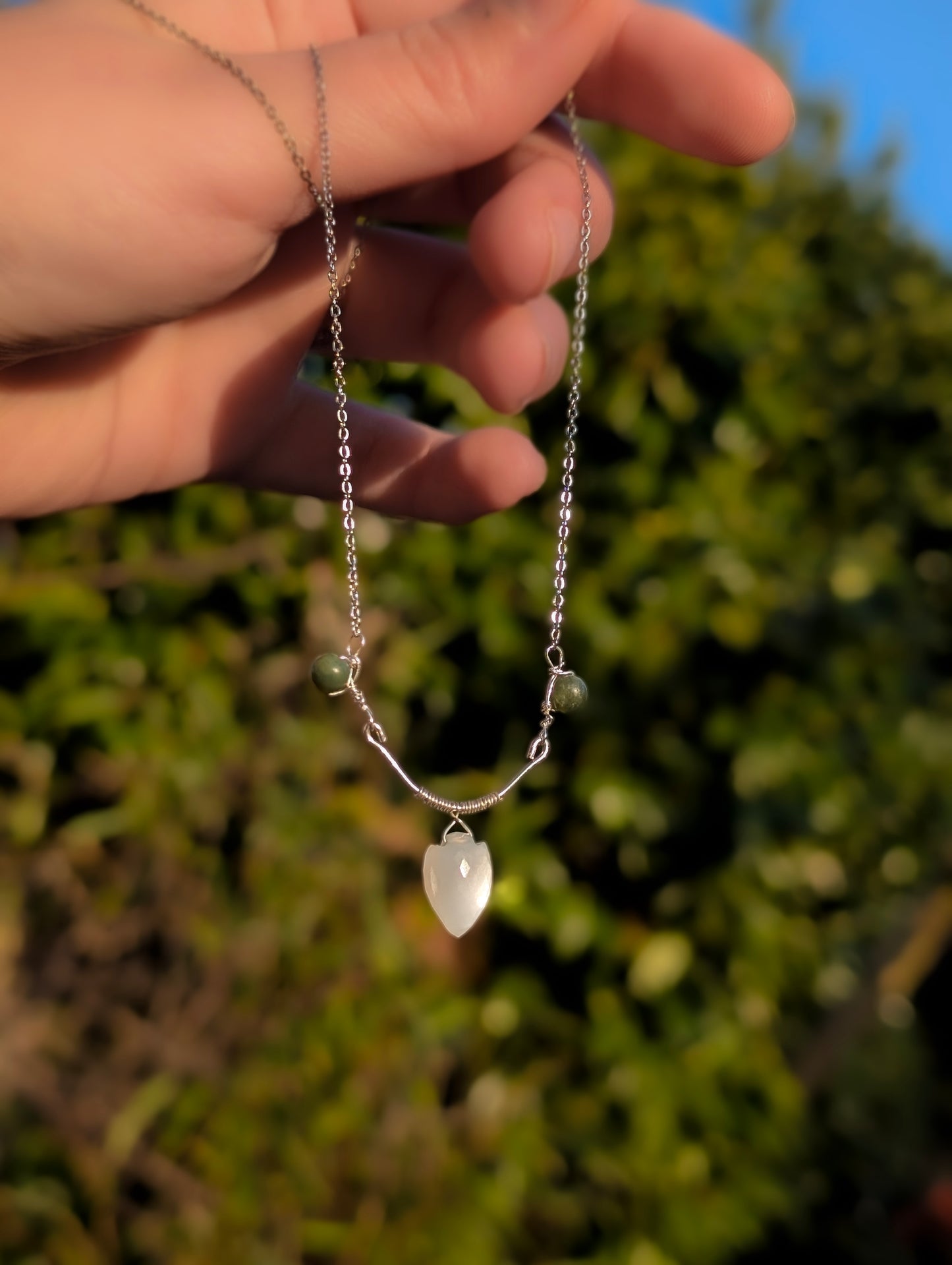 'Elven Moonlight' White Moonstone & Jade Necklace