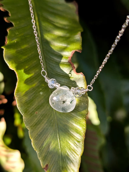 'Winter Mosslight' - Moss Quartz Necklace in Gold & Silver