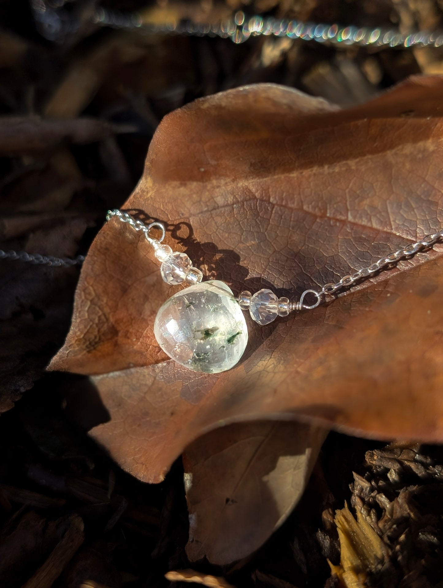 'Winter Mosslight' - Moss Quartz Necklace in Gold & Silver