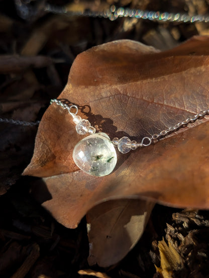 'Winter Mosslight' - Moss Quartz Necklace in Gold & Silver