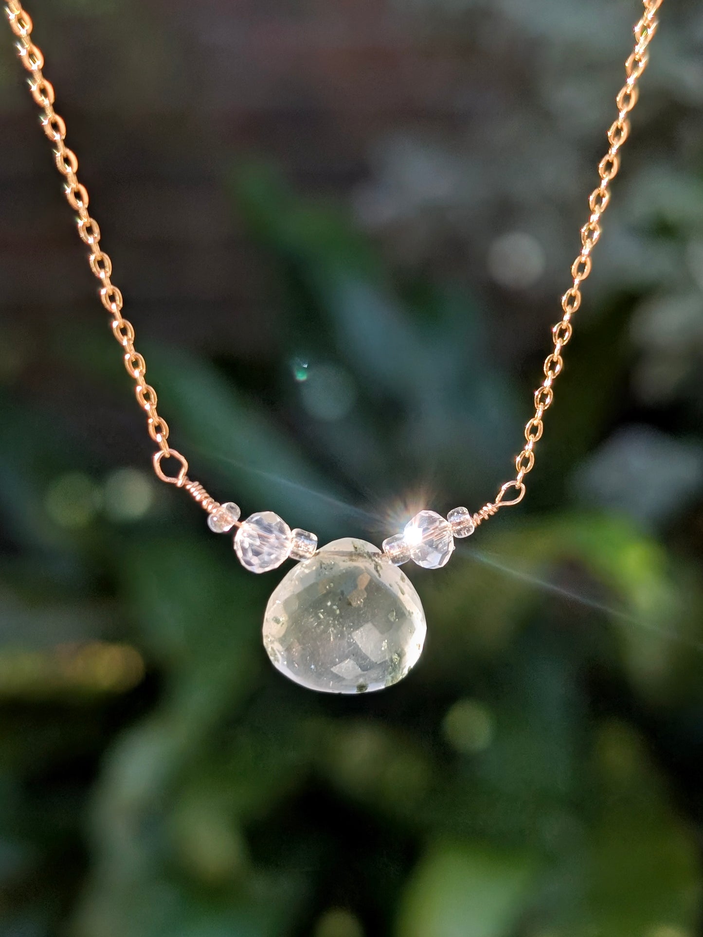 'Winter Mosslight' - Moss Quartz Necklace in Gold & Silver