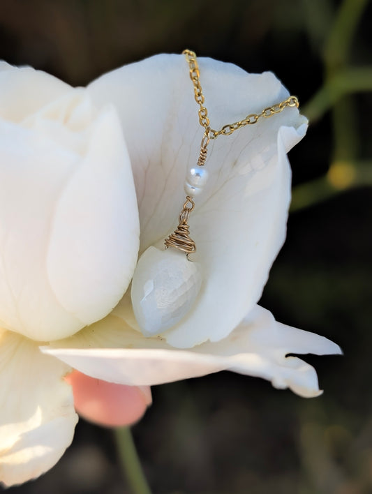 'Winter Moonlight' - White Moonstone Necklace in Gold & Silver