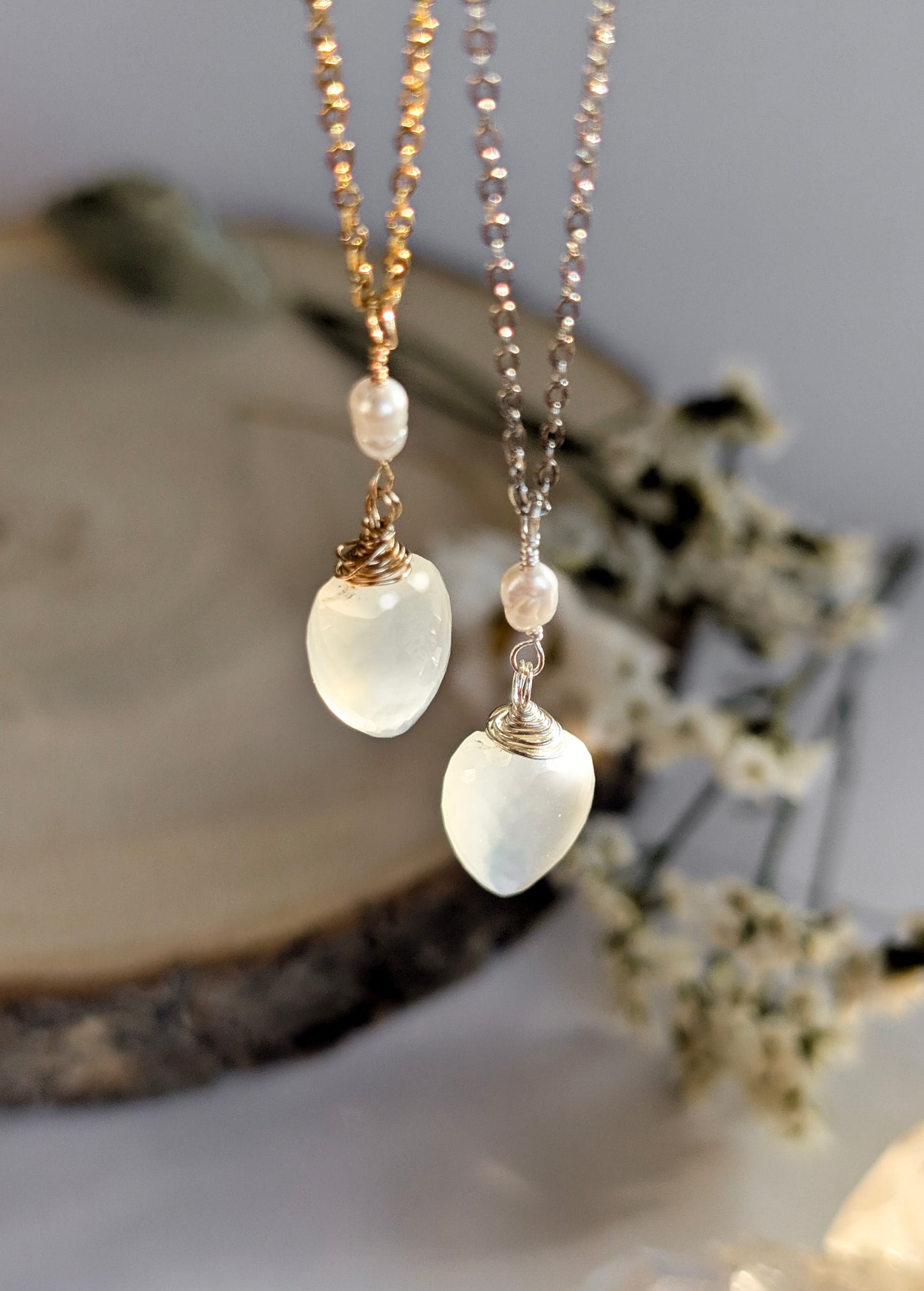 'Winter Moonlight' - White Moonstone Necklace in Gold & Silver