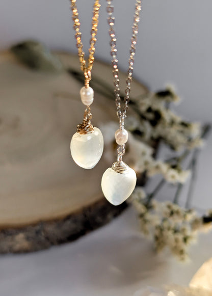 'Winter Moonlight' - White Moonstone Necklace in Gold & Silver