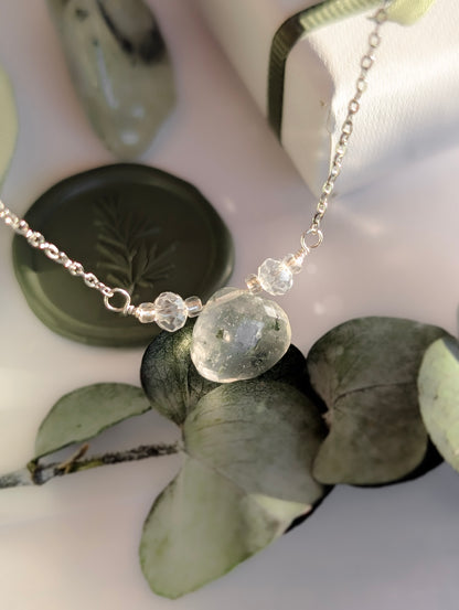 'Winter Mosslight' - Moss Quartz Necklace in Gold & Silver