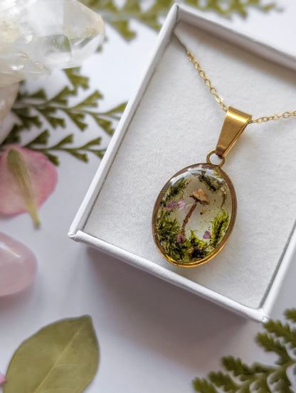 'Blush of the Woodland' - Real Mushroom Botanical Necklace