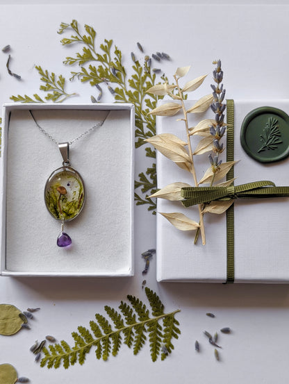 'The Amethyst's Grove' Real Mushroom & Botanicals Necklace