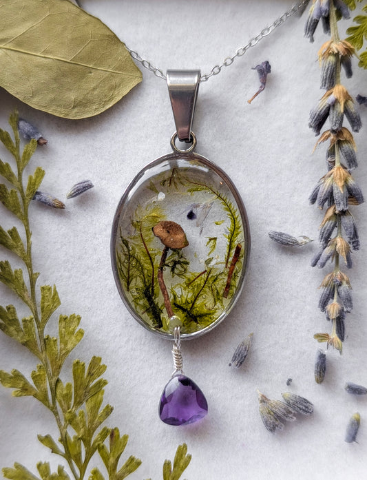 'The Amethyst's Grove' Real Mushroom & Botanicals Necklace