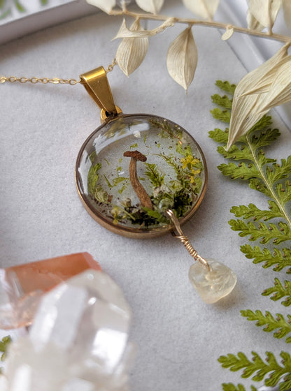 'Golden Solstice Ember' Real Mushroom & Botanical Necklace