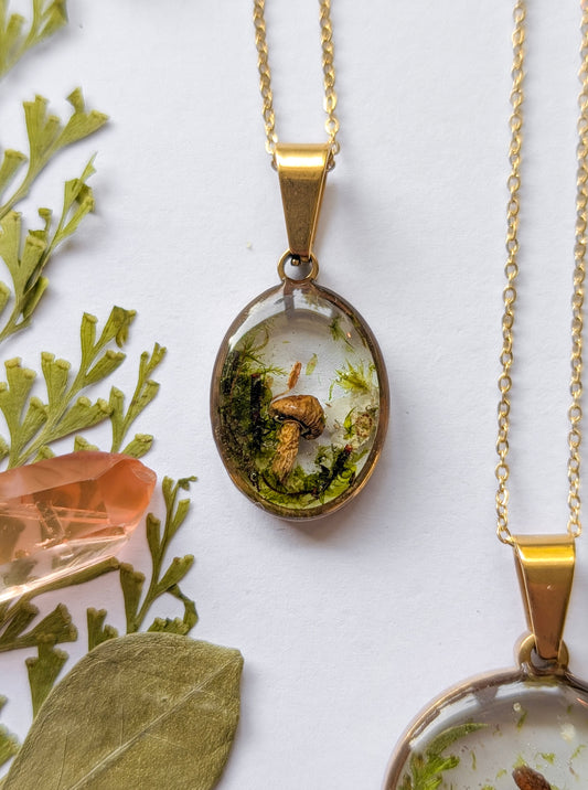 'The Toadstool’s Keep' - Real Mushroom & Botanical Necklace