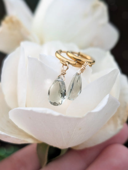 'Winters Dew' - Pale Green Amethyst Hoop Earrings