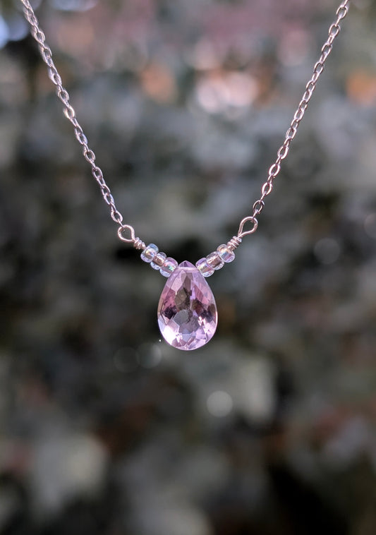 Blushed Dawnlight - Pink Amethyst Necklace in Gold & Silver