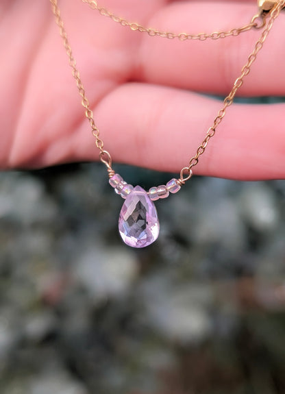 Blushed Dawnlight - Pink Amethyst Necklace in Gold & Silver