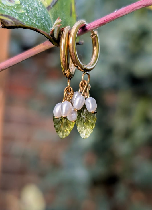 'Frosted Lily Bells' Vesuvianite Hoop Earrings in Gold and Silver