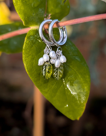 'Frosted Lily Bells' Vesuvianite Hoop Earrings in Gold and Silver