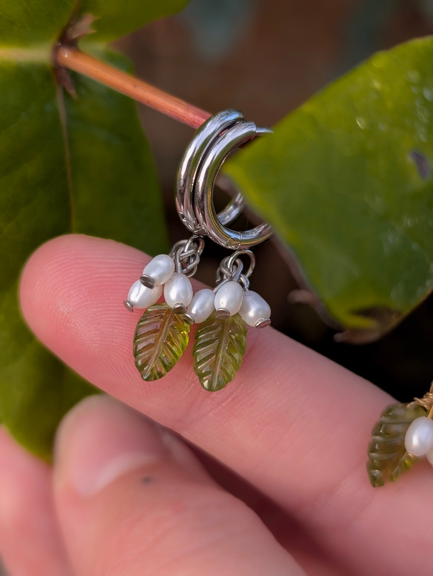 'Frosted Lily Bells' Vesuvianite Hoop Earrings in Gold and Silver