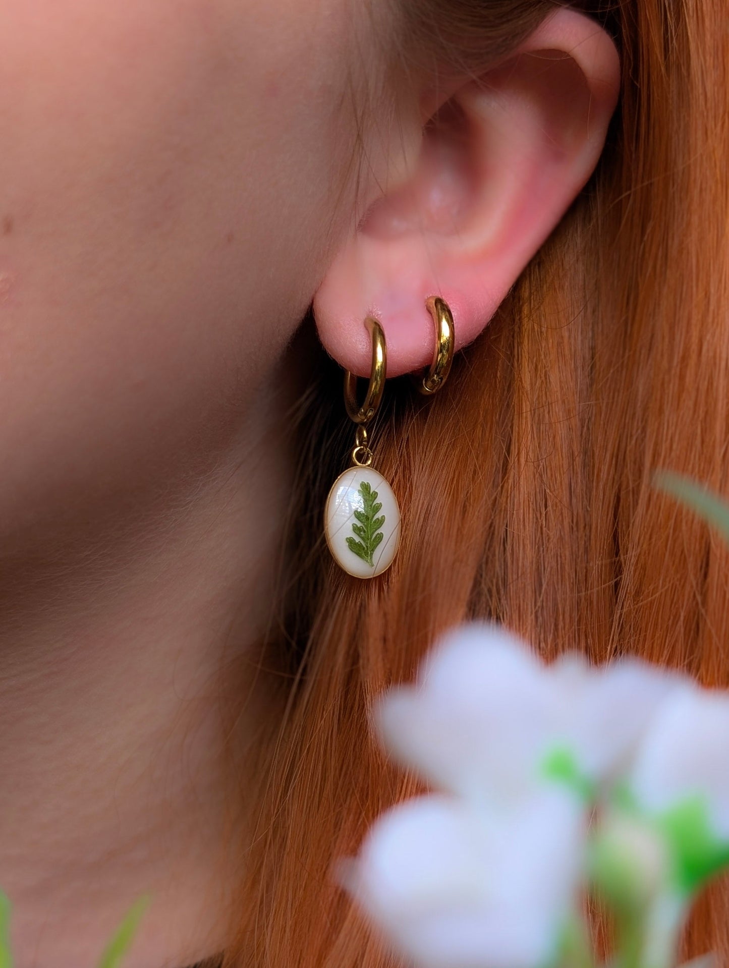 Oval Fern Leaf | Gold Plated Stainless Steel Hoop Earrings