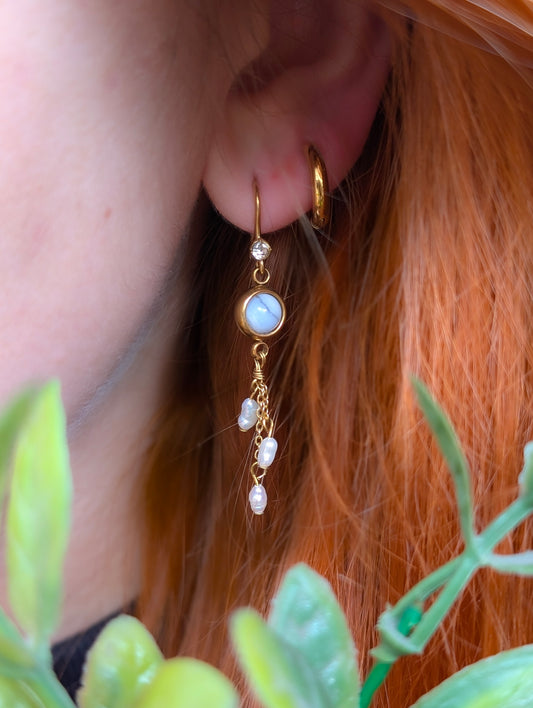 Blue Lace Agate | Gold Plated Stainless Steel Earrings