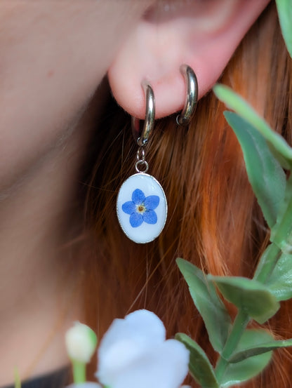 Oval Forget Me Not | Stainless Steel Hoop Earrings