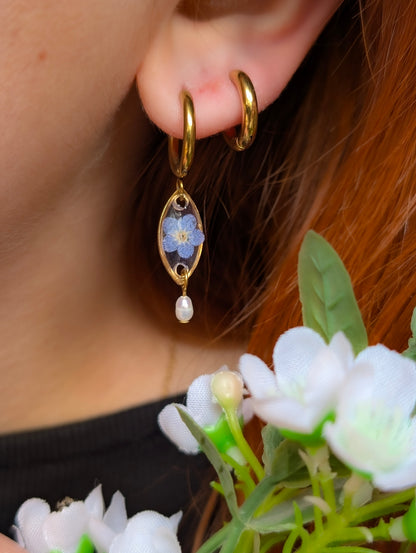 Forget Me Not & Pearl | Gold Plated Stainless Steel Earrings