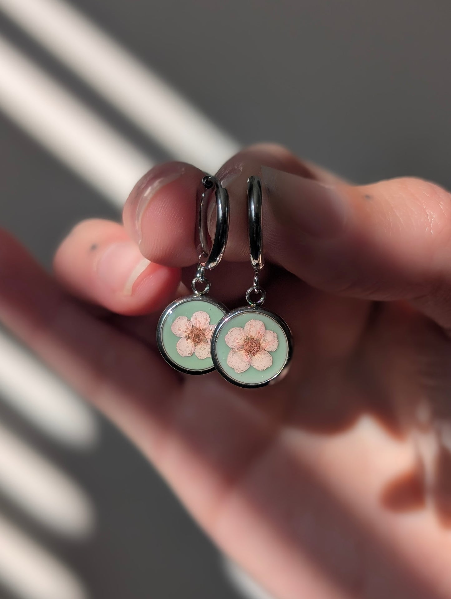 Pink & Green  Wildflowers | Stainless Steel Hoop Earrings