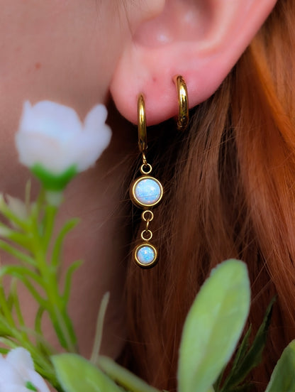 Opal Dangles | Gold Plated Stainless Steel Hoop Earrings