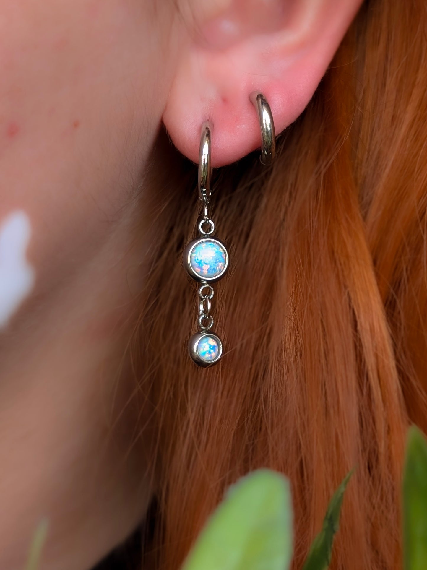 Opal Dangles |  Stainless Steel Hoop Earrings