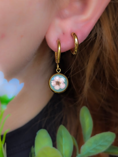 Pink & Green  Wildflowers | Gold Plated Stainless Steel Hoop Earrings