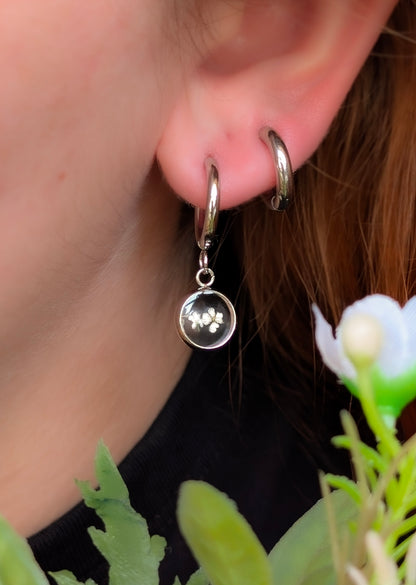 White Wildflowers | Stainless Steel Hoop Earrings