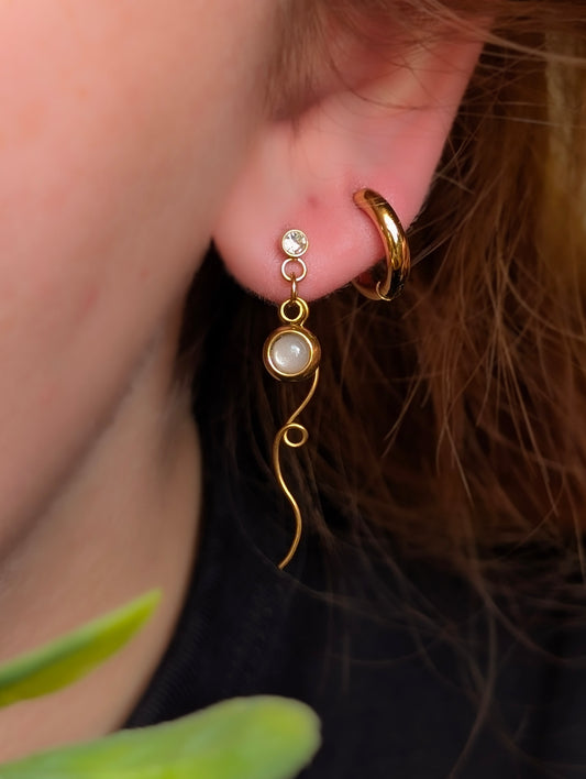 Pink Moonstone | Gold Plated Stainless Steel Stud Earrings