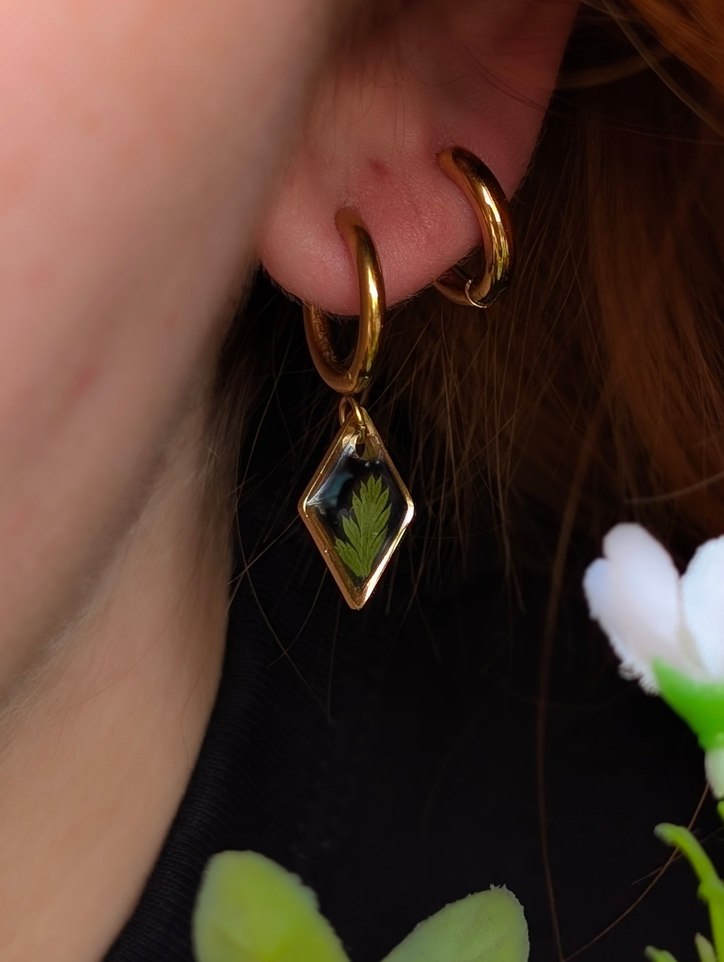 Gold Diamond Fern Hoop Earrings