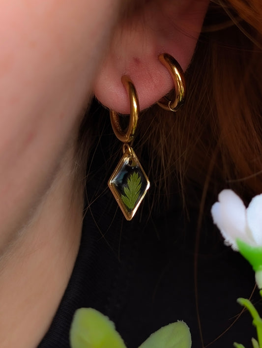 Gold Diamond Fern Hoop Earrings