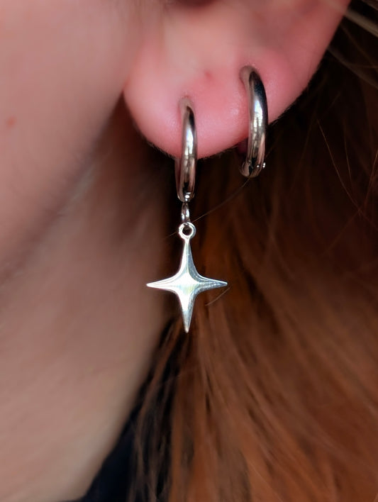 Silver Star Hoop Earrings