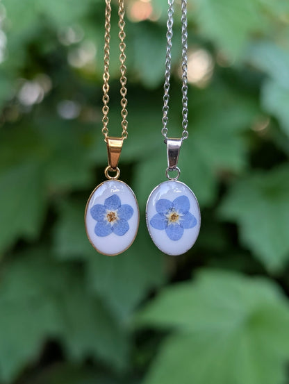 Oval Forget-Me-Not Silver & Gold Necklace