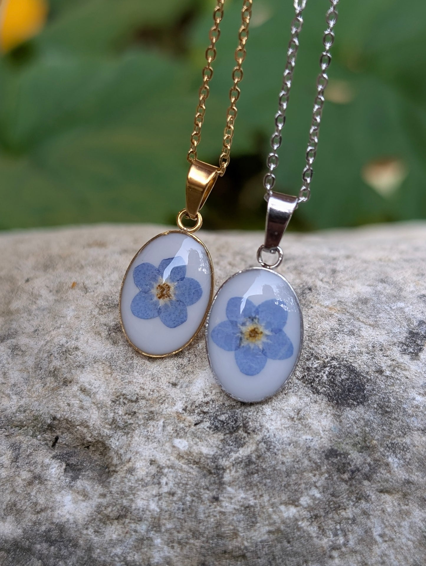 Oval Forget-Me-Not Silver & Gold Necklace