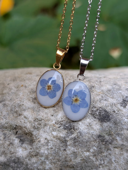 Oval Forget-Me-Not Silver & Gold Necklace
