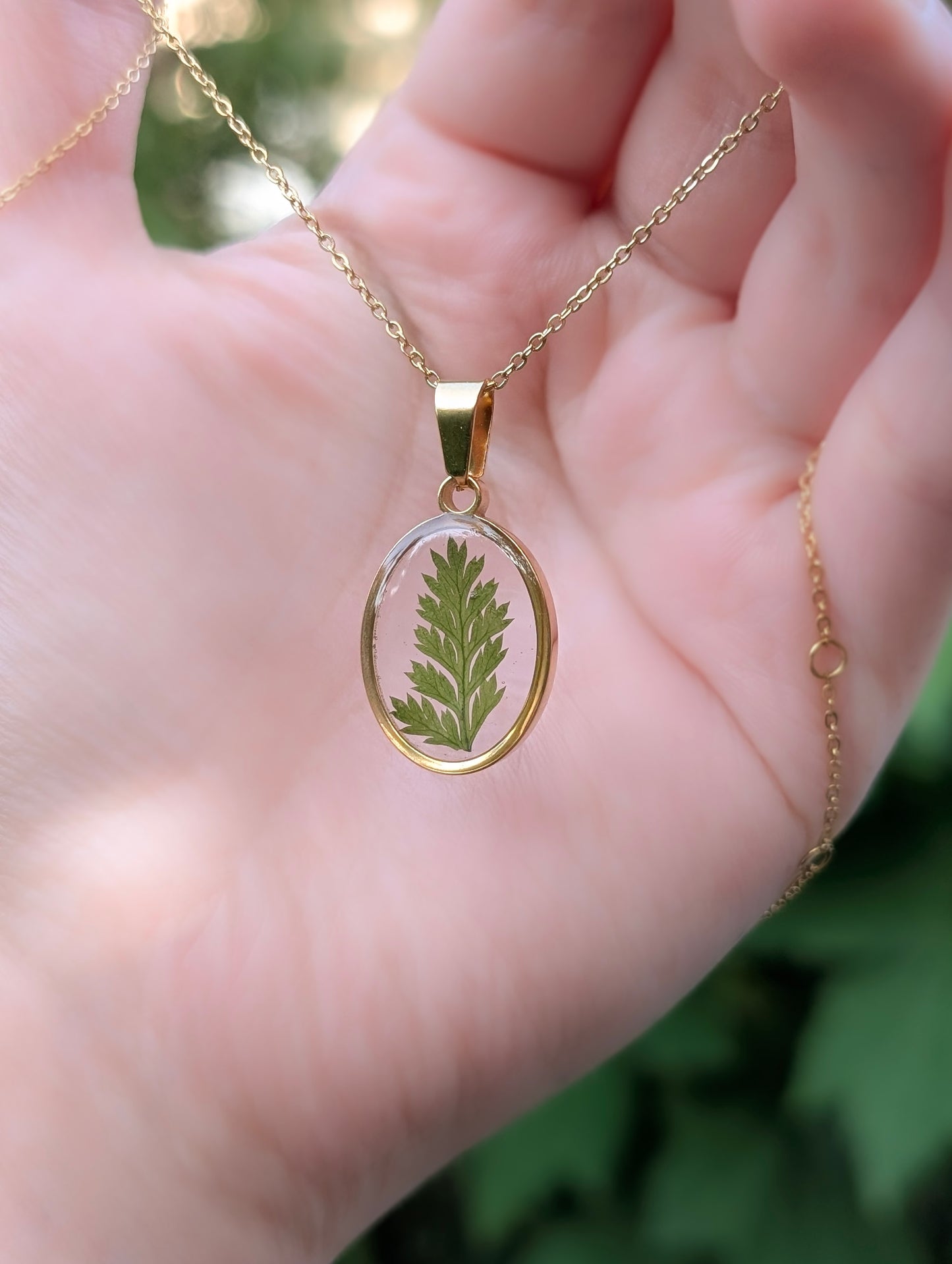 Oval Fern Leaf Gold & Silver Necklace