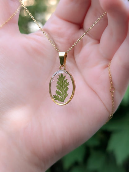 Oval Fern Leaf Gold & Silver Necklace