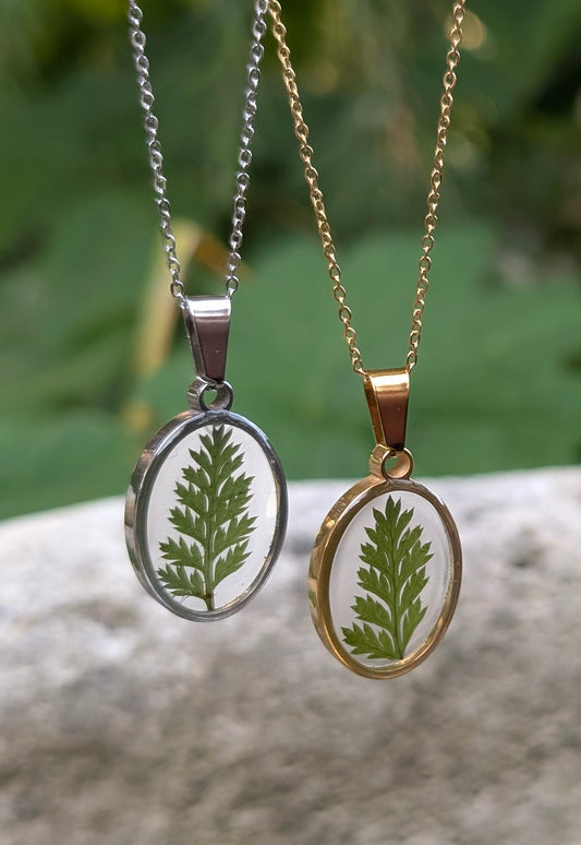 Oval Fern Leaf Gold & Silver Necklace
