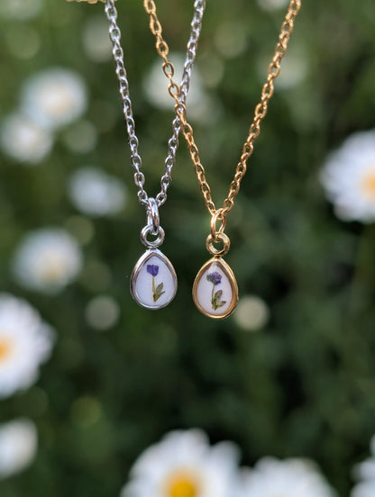 Tiny Delicate Purple Wildflower Gold & Silver Necklace