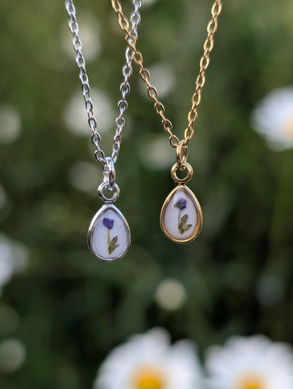 Tiny Delicate Purple Wildflower Gold & Silver Necklace