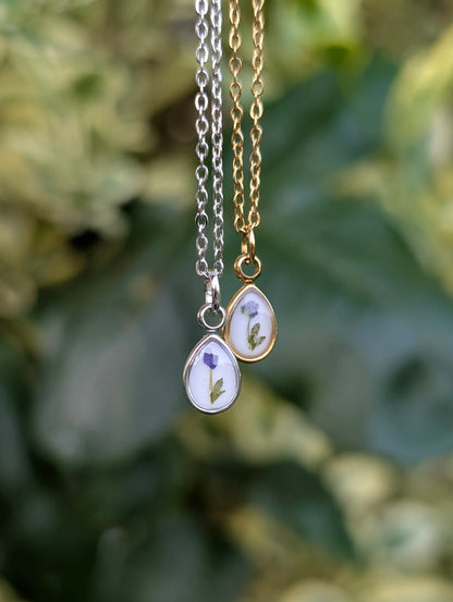 Tiny Delicate Purple Wildflower Gold & Silver Necklace