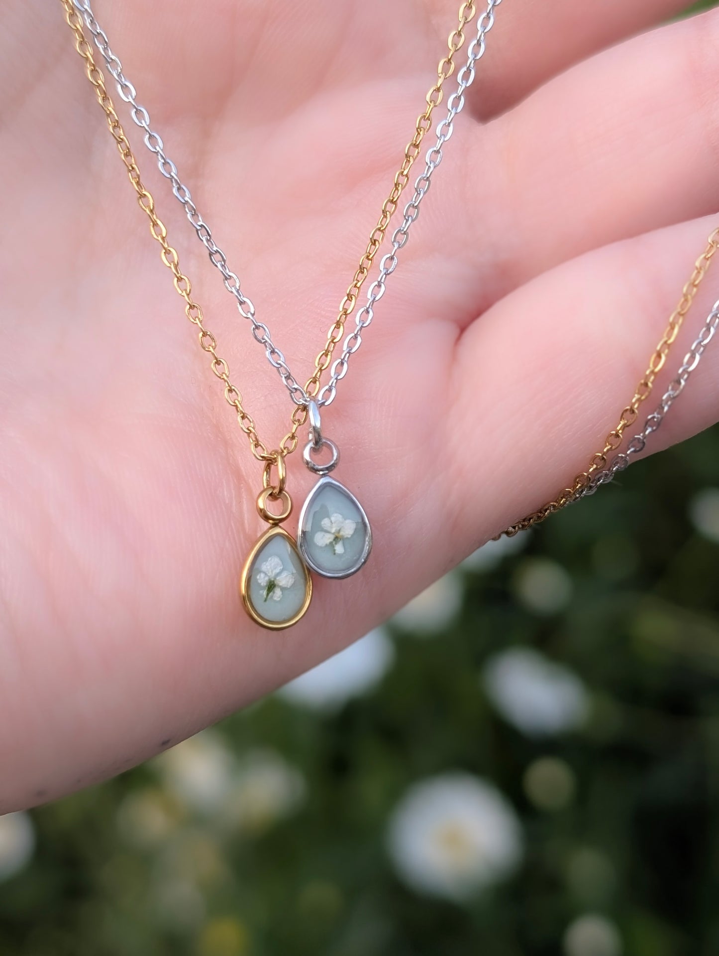 Sage Green Wildflower Gold & Silver Necklace