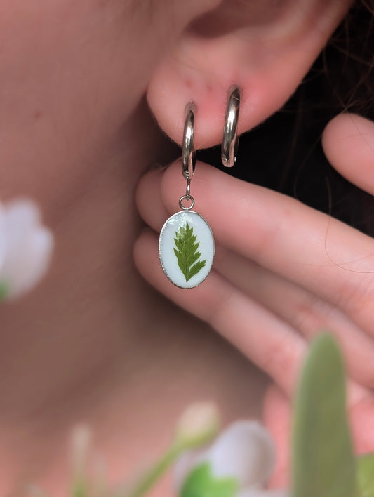 Oval Fern Leaf | Stainless Steel Hoop Earrings
