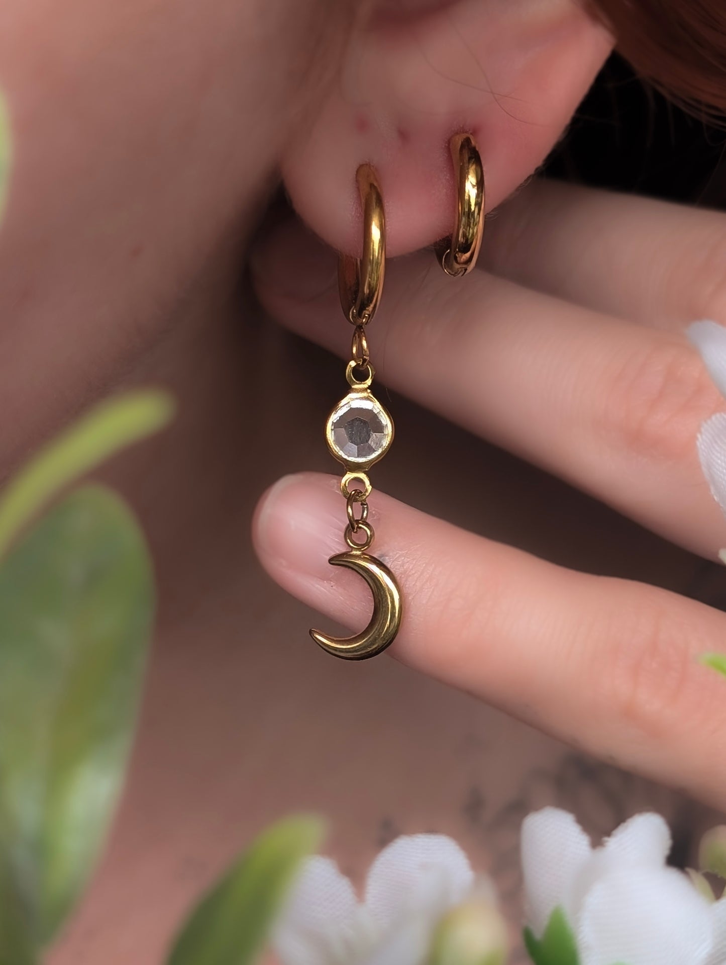 Celestial Moon | Gold Plated Stainless Steel Hoop Earrings