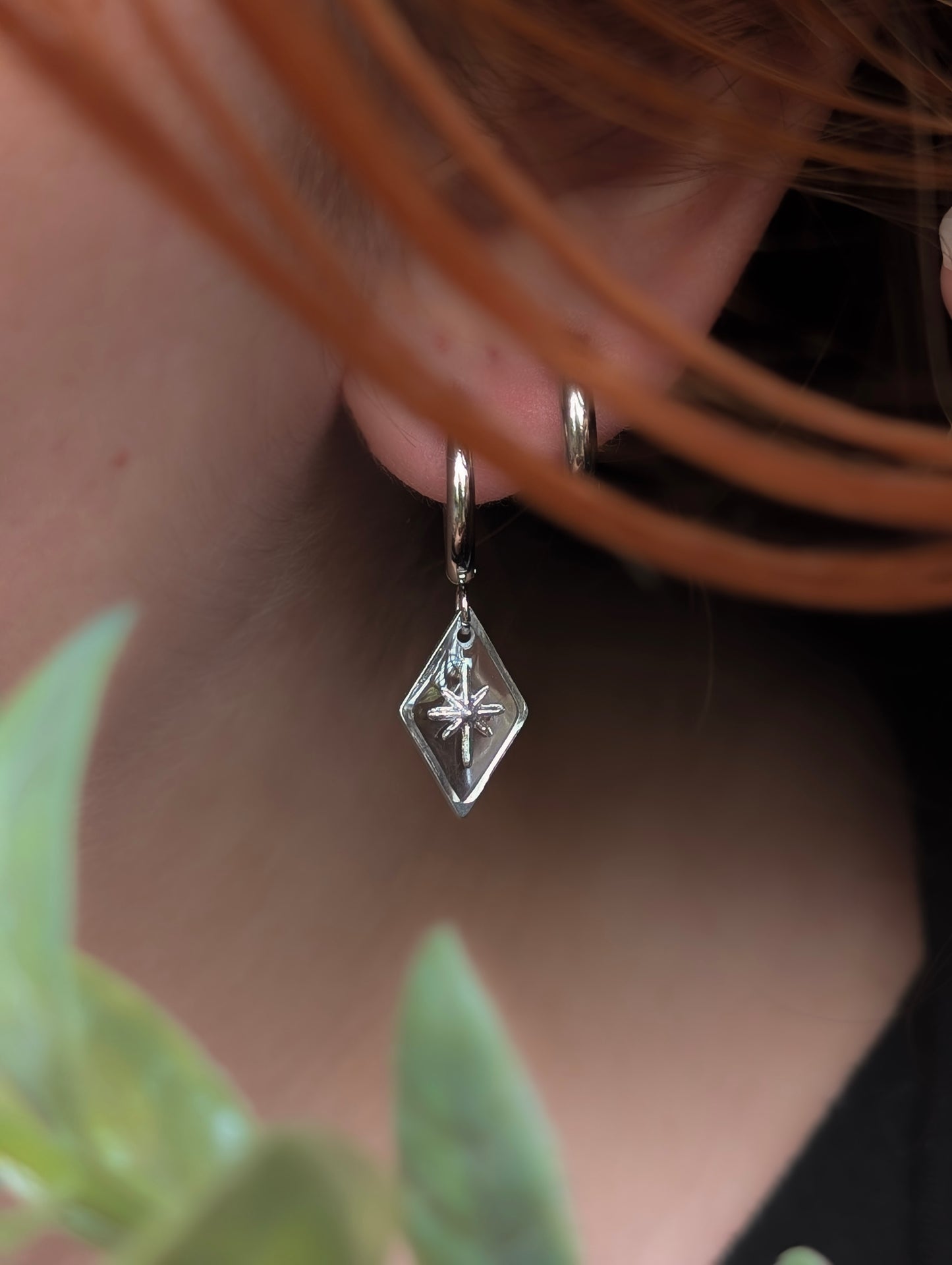 Silver Diamond Star Hoop Earrings