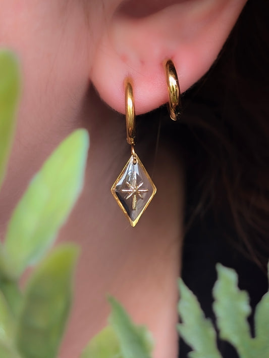 Gold Diamond Star Hoop Earrings