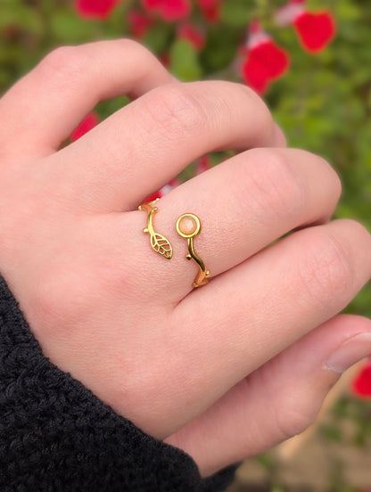 Floral Pink Moonstone | Adjustable Ring Gold Plated Stainless Steel