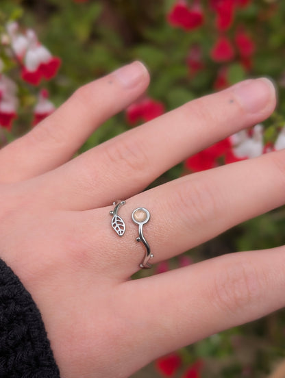 Floral Pink Moonstone | Adjustable Ring Stainless Steel